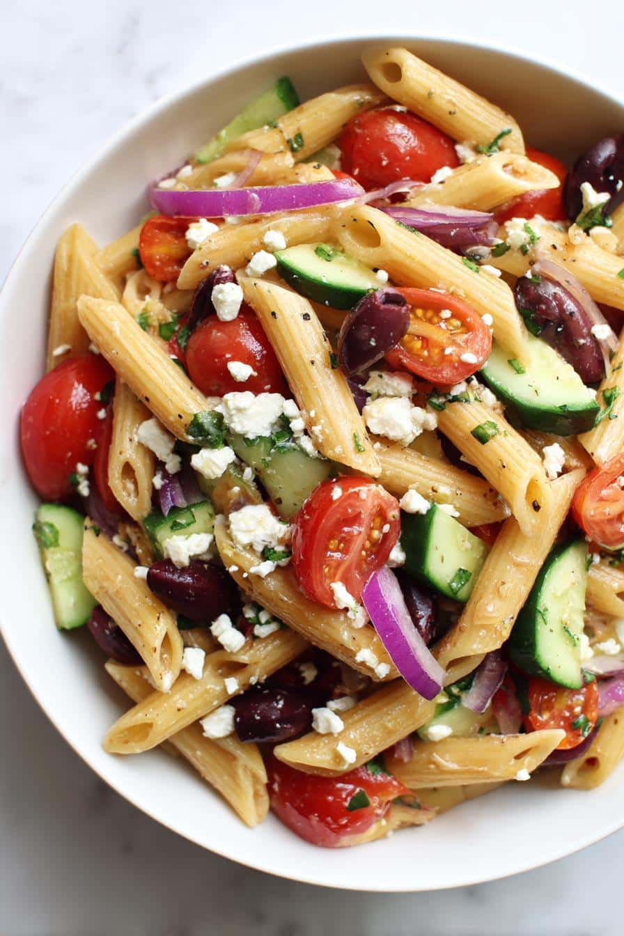 The Irresistible Greek Pasta Salad Your Summer Potluck Needs